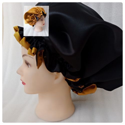 Women's Satin Reversible Double-Sided Hair Bonnet Black-Gold