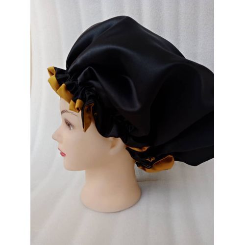 Women's Satin Reversible Double-Sided Hair Bonnet Black-Gold