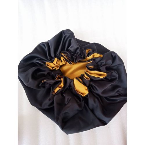 Women's Satin Reversible Double-Sided Hair Bonnet Black-Gold