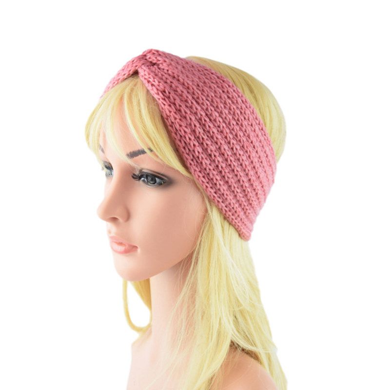 Female Knitted Hairband Cross Elastic Sports Headband-Pink
