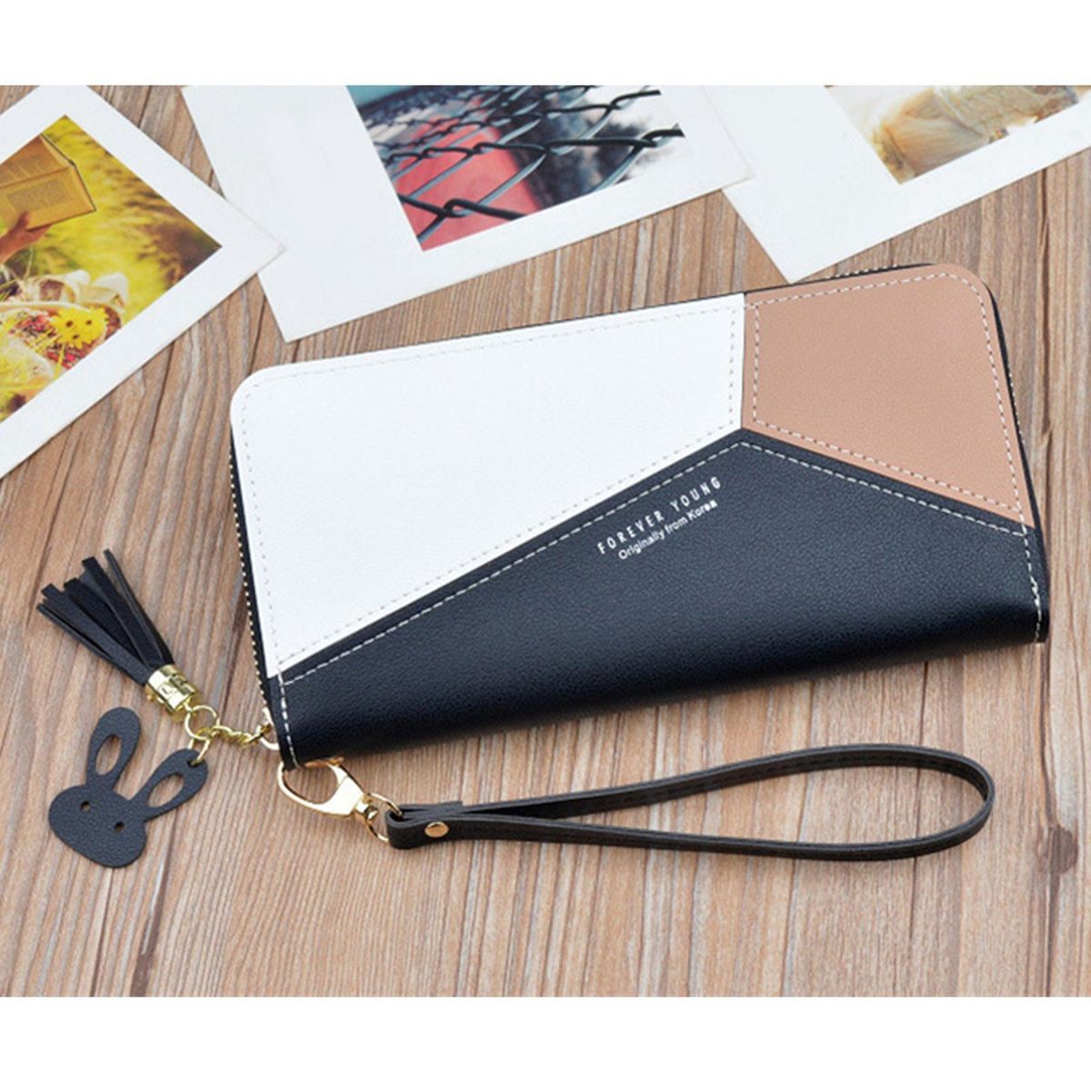 Women Wristlet Wallet Leather Clutch Tassel Purse Ladies Long Black