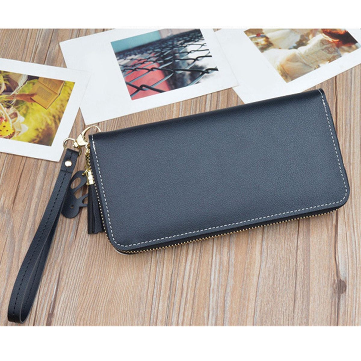 Women Wristlet Wallet Leather Clutch Tassel Purse Ladies Long Black