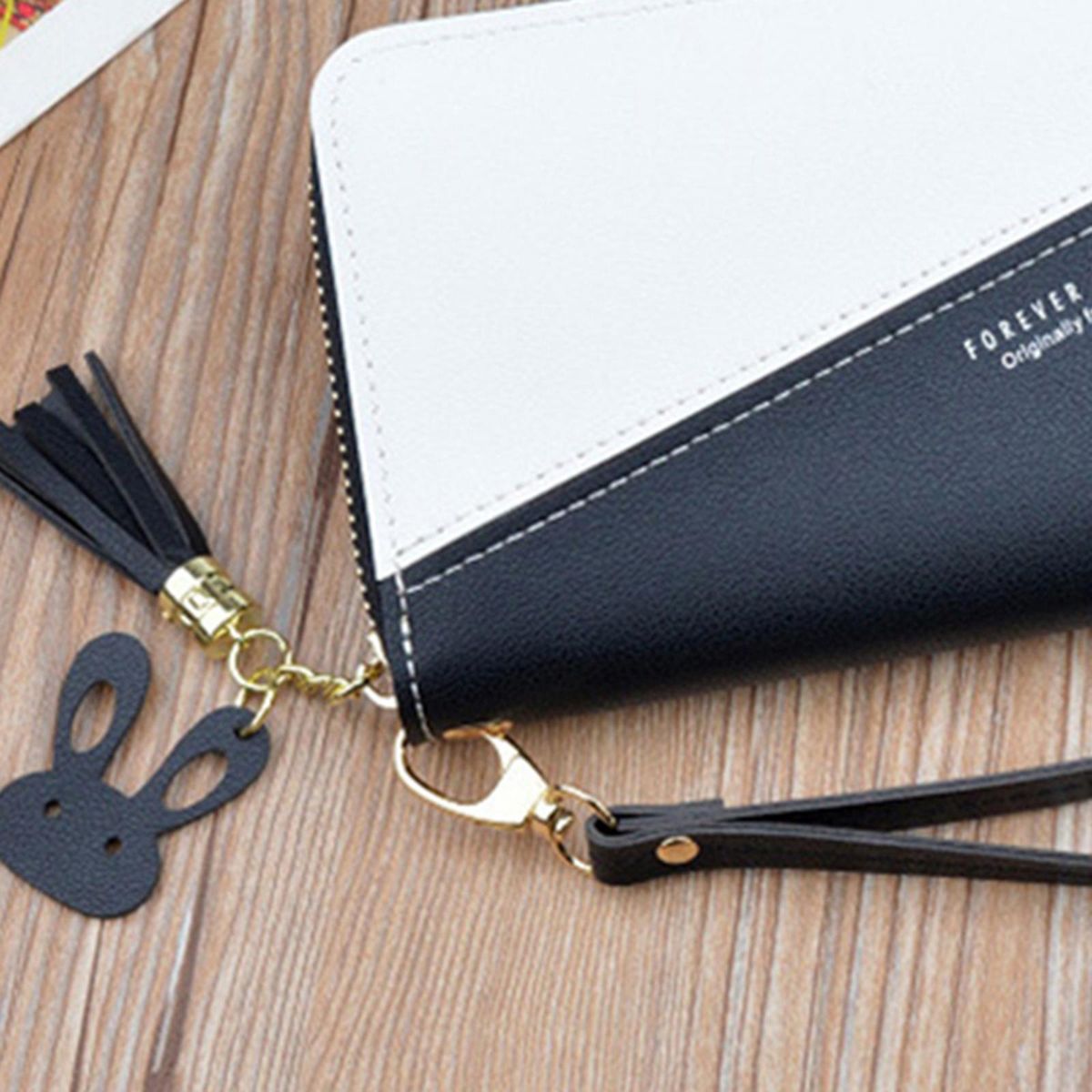 Women Wristlet Wallet Leather Clutch Tassel Purse Ladies Long Black