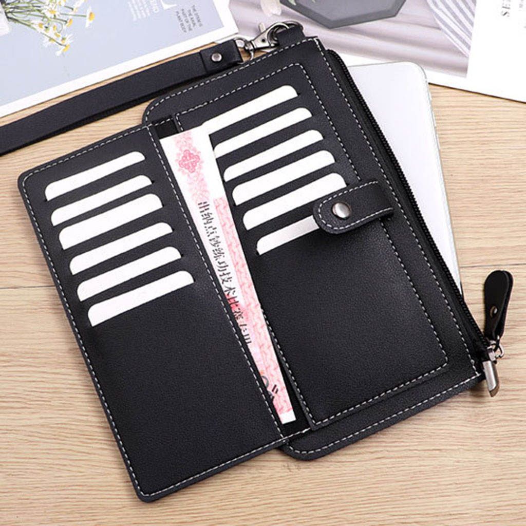 Women Long Wallet PU Leather Credit Card Holder Coin Black