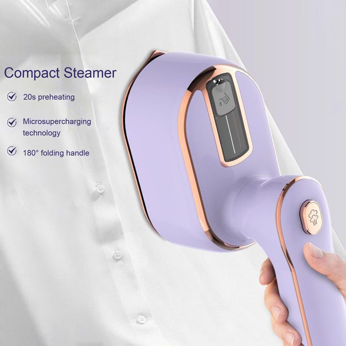 Mini Steam Iron Portable Travel Steamer Iron Rotatable Handle Purple