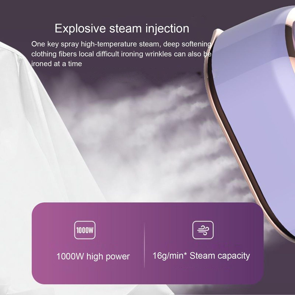 Mini Steam Iron Portable Travel Steamer Iron Rotatable Handle Purple