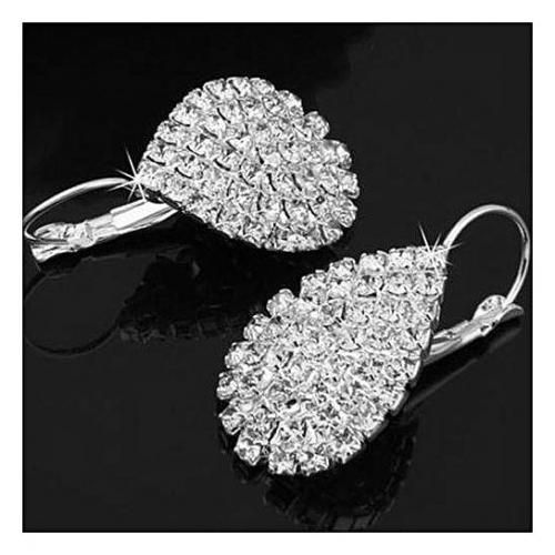Women Shiny Waterdrop Rhinestone Claw Hook Earrings