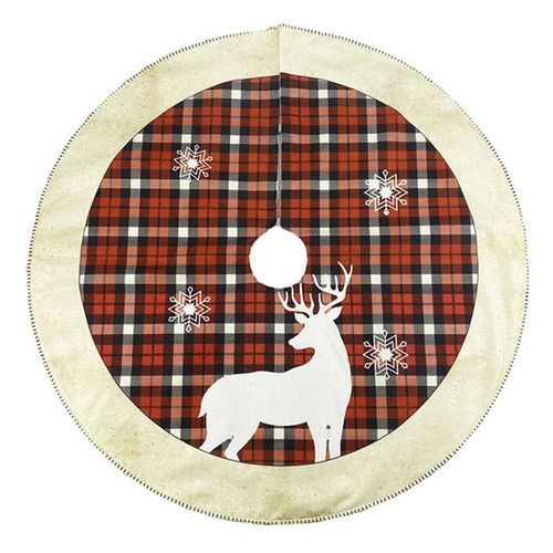 Round Elk Pattern Non Woven Xmas Tree Skirt Cover Floor-