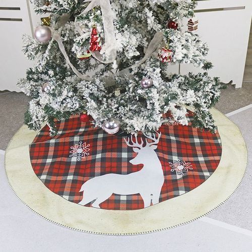Round Elk Pattern Non Woven Xmas Tree Skirt Cover Floor-