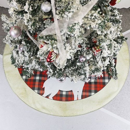 Round Elk Pattern Non Woven Xmas Tree Skirt Cover Floor-