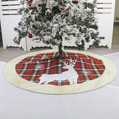 Round Elk Pattern Non Woven Xmas Tree Skirt Cover Floor-