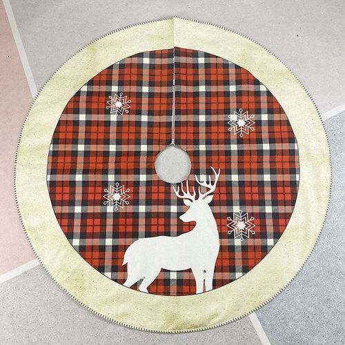 Round Elk Pattern Non Woven Xmas Tree Skirt Cover Floor-