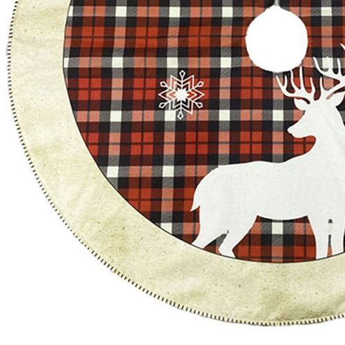 Round Elk Pattern Non Woven Xmas Tree Skirt Cover Floor-