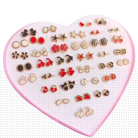 36 Pairs / Set Earrings Transparent Glue Stick Fashion Ear Studs Female New Heart-shaped Set