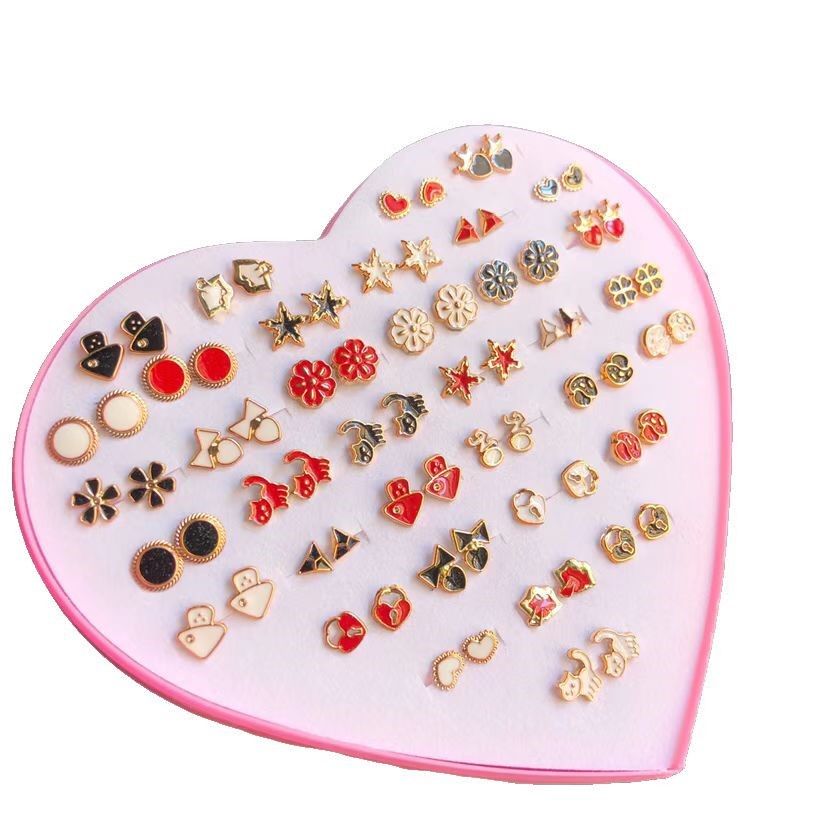 36 Pairs / Set Earrings Transparent Glue Stick Fashion Ear Studs Female New Heart-shaped Set
