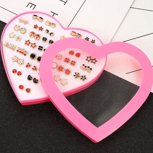 36 Pairs / Set Earrings Transparent Glue Stick Fashion Ear Studs Female New Heart-shaped Set