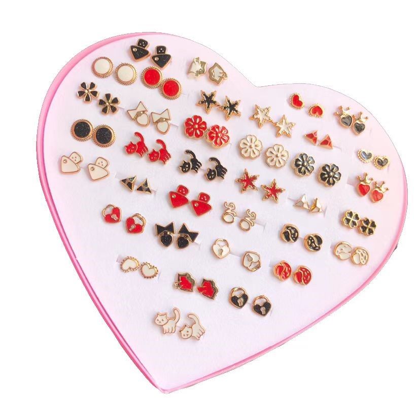 36 Pairs / Set Earrings Transparent Glue Stick Fashion Ear Studs Female New Heart-shaped Set