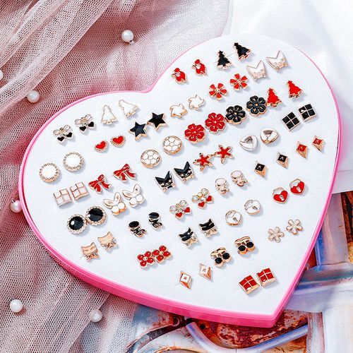 36 Pairs / Set Earrings Transparent Glue Stick Fashion Ear Studs Female New Heart-shaped Set