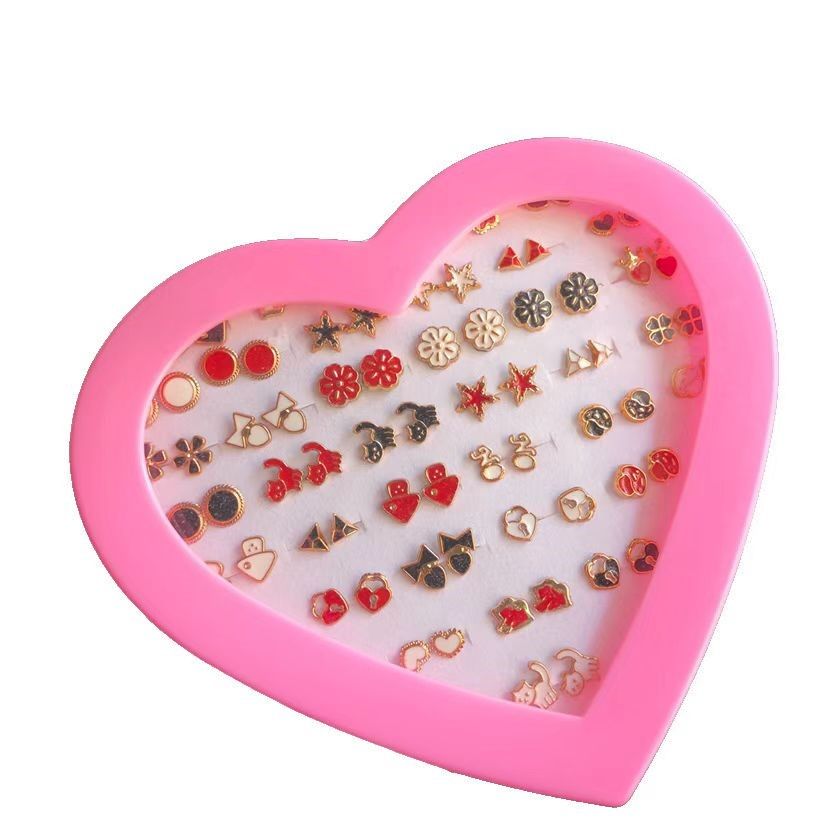 36 Pairs / Set Earrings Transparent Glue Stick Fashion Ear Studs Female New Heart-shaped Set