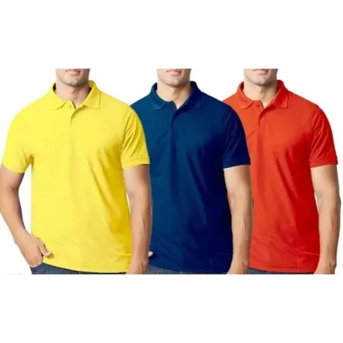 Short Sleeves Polo Shirts - Yellow, Navy And Red - 3pcs