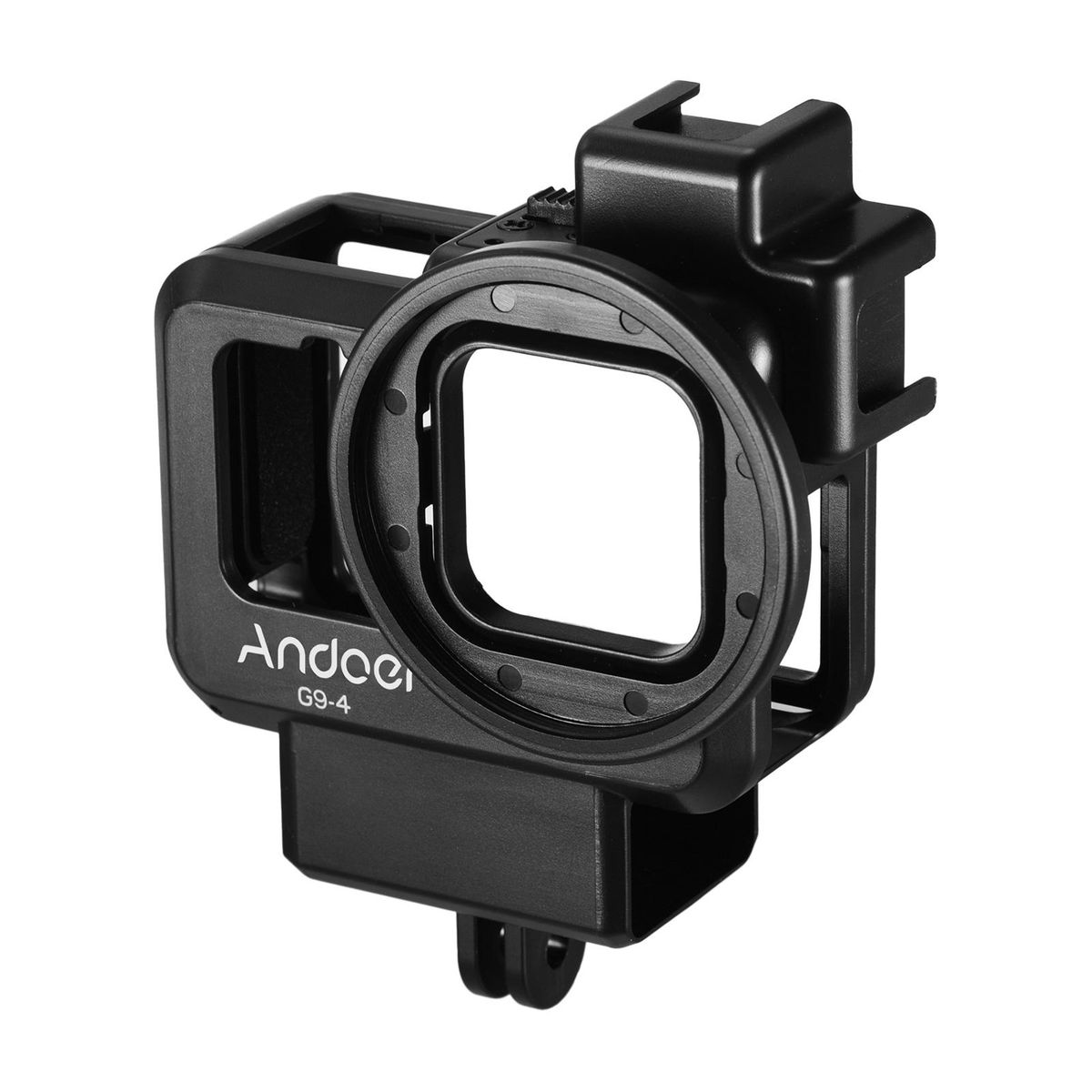 Andoer G9-4 Action Camera Video Cage Plastic Vlog Case Protective Housing with Dual Cold Shoe Mount 55mm Filter Adapter Extension Accessory Replacement for GoPro Hero 9