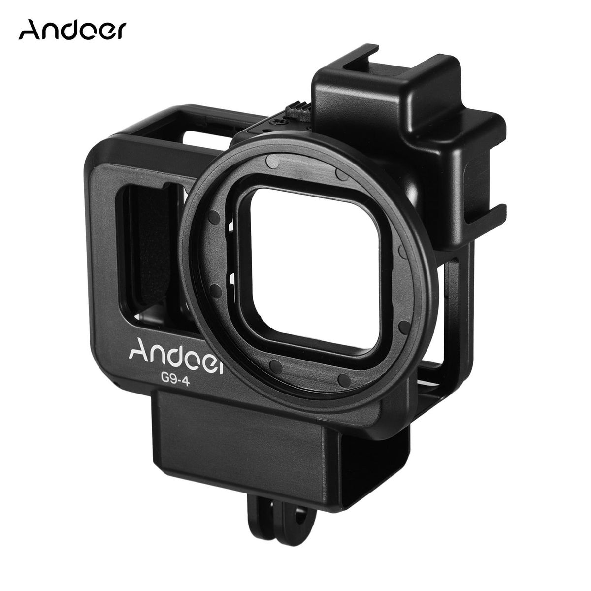 Andoer G9-4 Action Camera Video Cage Plastic Vlog Case Protective Housing with Dual Cold Shoe Mount 55mm Filter Adapter Extension Accessory Replacement for GoPro Hero 9