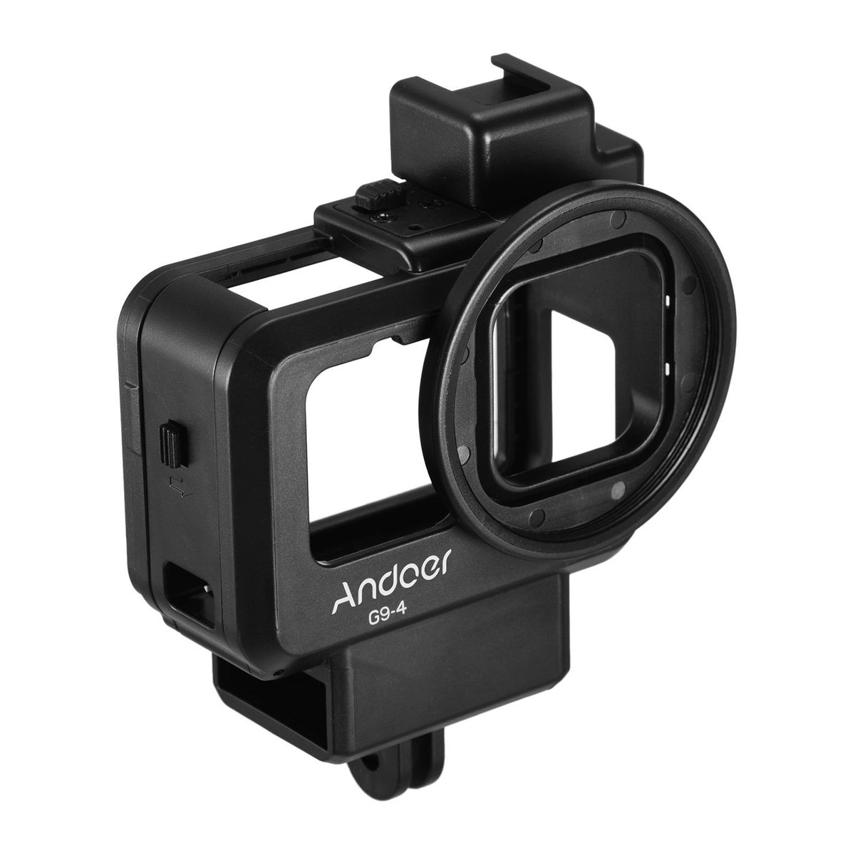Andoer G9-4 Action Camera Video Cage Plastic Vlog Case Protective Housing with Dual Cold Shoe Mount 55mm Filter Adapter Extension Accessory Replacement for GoPro Hero 9
