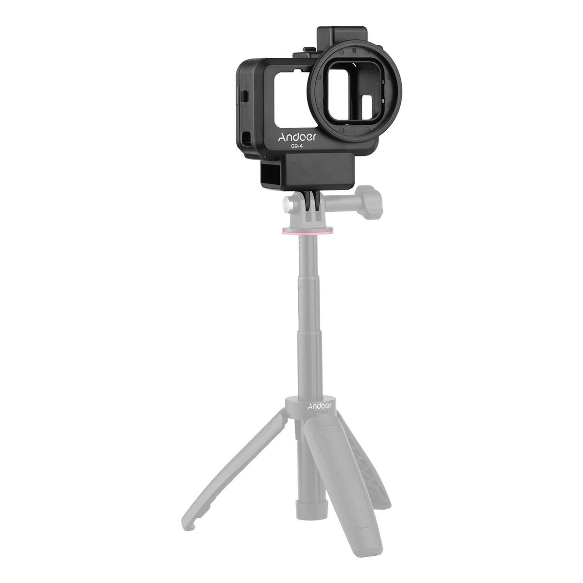 Andoer G9-4 Action Camera Video Cage Plastic Vlog Case Protective Housing with Dual Cold Shoe Mount 55mm Filter Adapter Extension Accessory Replacement for GoPro Hero 9