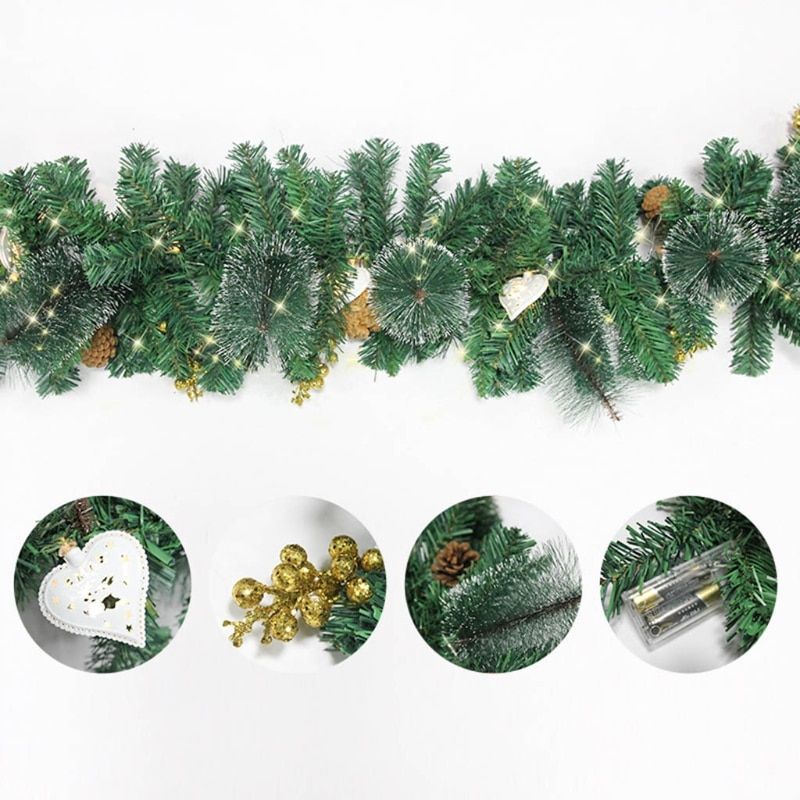 Christmas Artificial Garland With LED Light Christmas Pinecone Wreath With Mixed Decorations For Front Door Love
