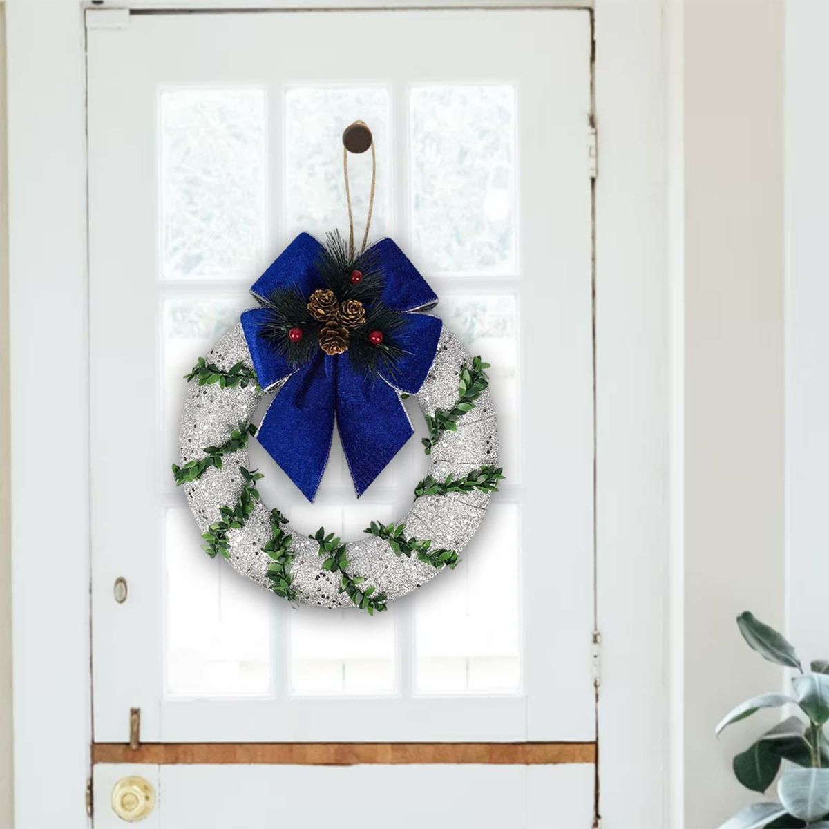 9.8in Xmas Wreath Tabletop Centerpieces Hanging Argent