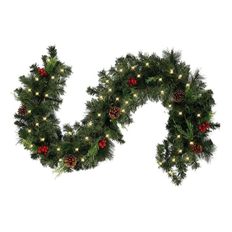 Illuminated Christmas Garland LED Light Rattan Berries Pine Cones Garlands Decoration For Doors Trees Fireplaces 2.7M