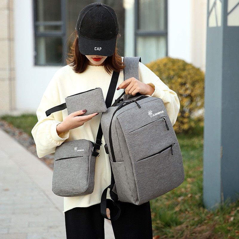 3 IN 1 Bag Set Pencil/Crossbody/Laptop Backpack Grey