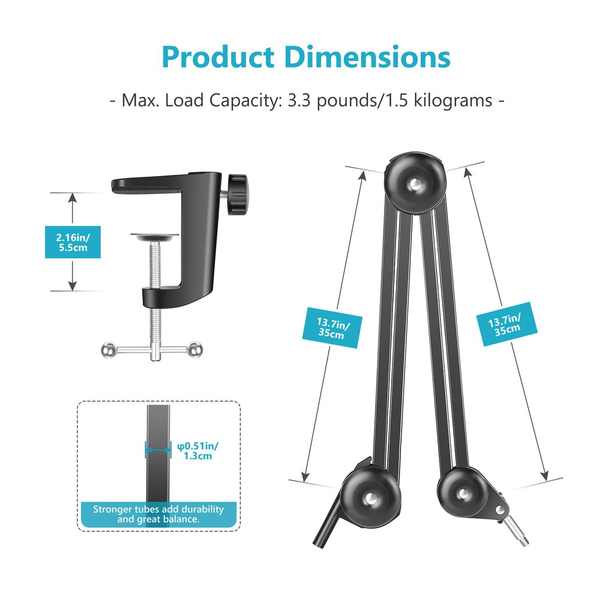 Upgraded NW-35 Pro Mic Stand Sturdier Microphone Arm Stand Compatible With Blue Yeti Snowball Blue Yeti Nano, Suspension Boom Scissor Arm With Cable Straps, Max. Load 1.5kg (Black)