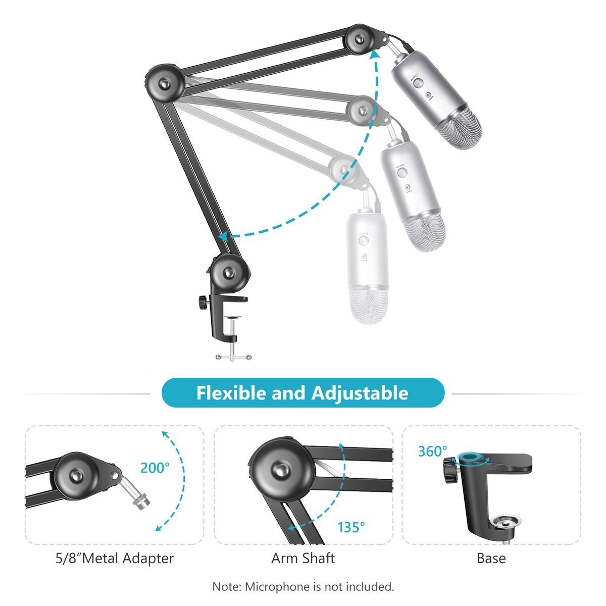 Upgraded NW-35 Pro Mic Stand Sturdier Microphone Arm Stand Compatible With Blue Yeti Snowball Blue Yeti Nano, Suspension Boom Scissor Arm With Cable Straps, Max. Load 1.5kg (Black)