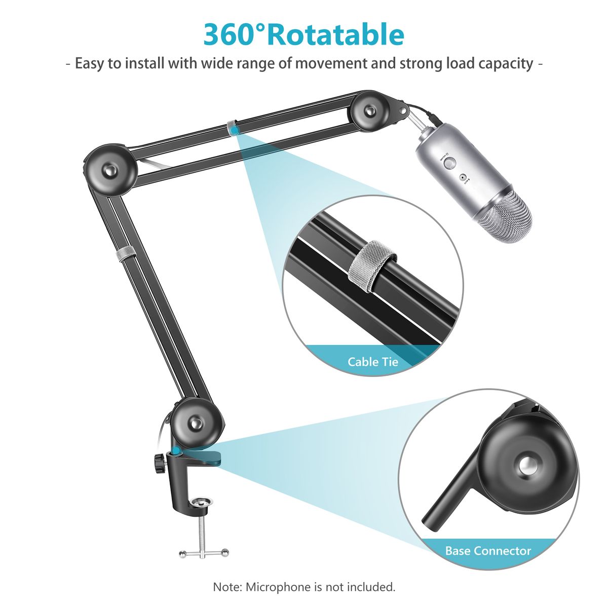 Upgraded NW-35 Pro Mic Stand Sturdier Microphone Arm Stand Compatible With Blue Yeti Snowball Blue Yeti Nano, Suspension Boom Scissor Arm With Cable Straps, Max. Load 1.5kg (Black)