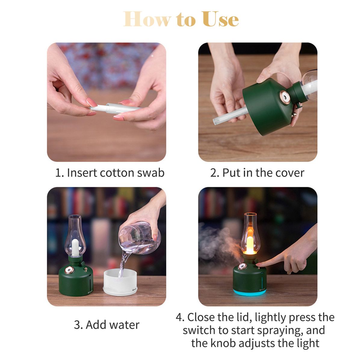 280mL Kerosene Lamp Shaped Humidifier Diffuser With 7-color