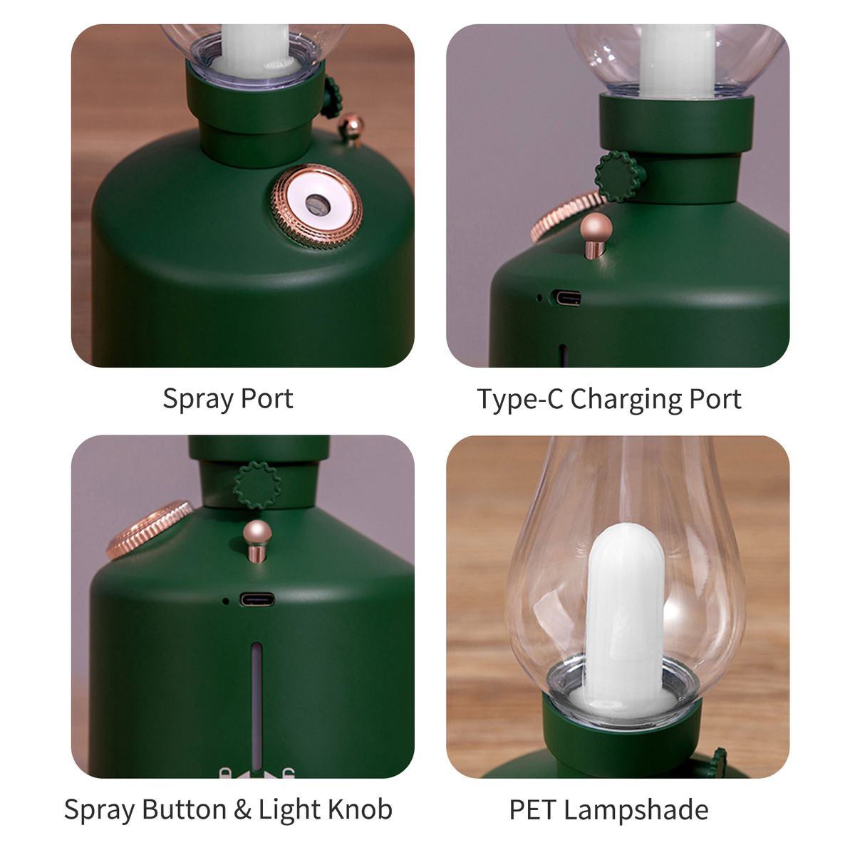 280mL Kerosene Lamp Shaped Humidifier Diffuser With 7-color