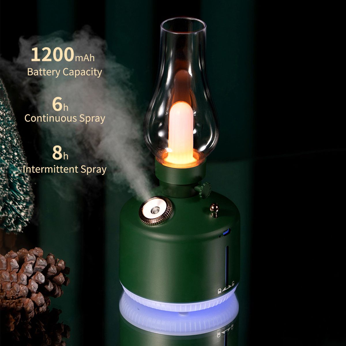 280mL Kerosene Lamp Shaped Humidifier Diffuser With 7-color