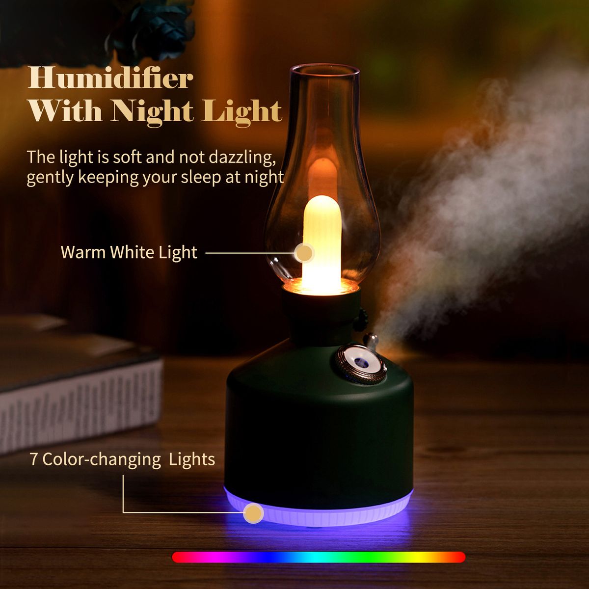 280mL Kerosene Lamp Shaped Humidifier Diffuser With 7-color