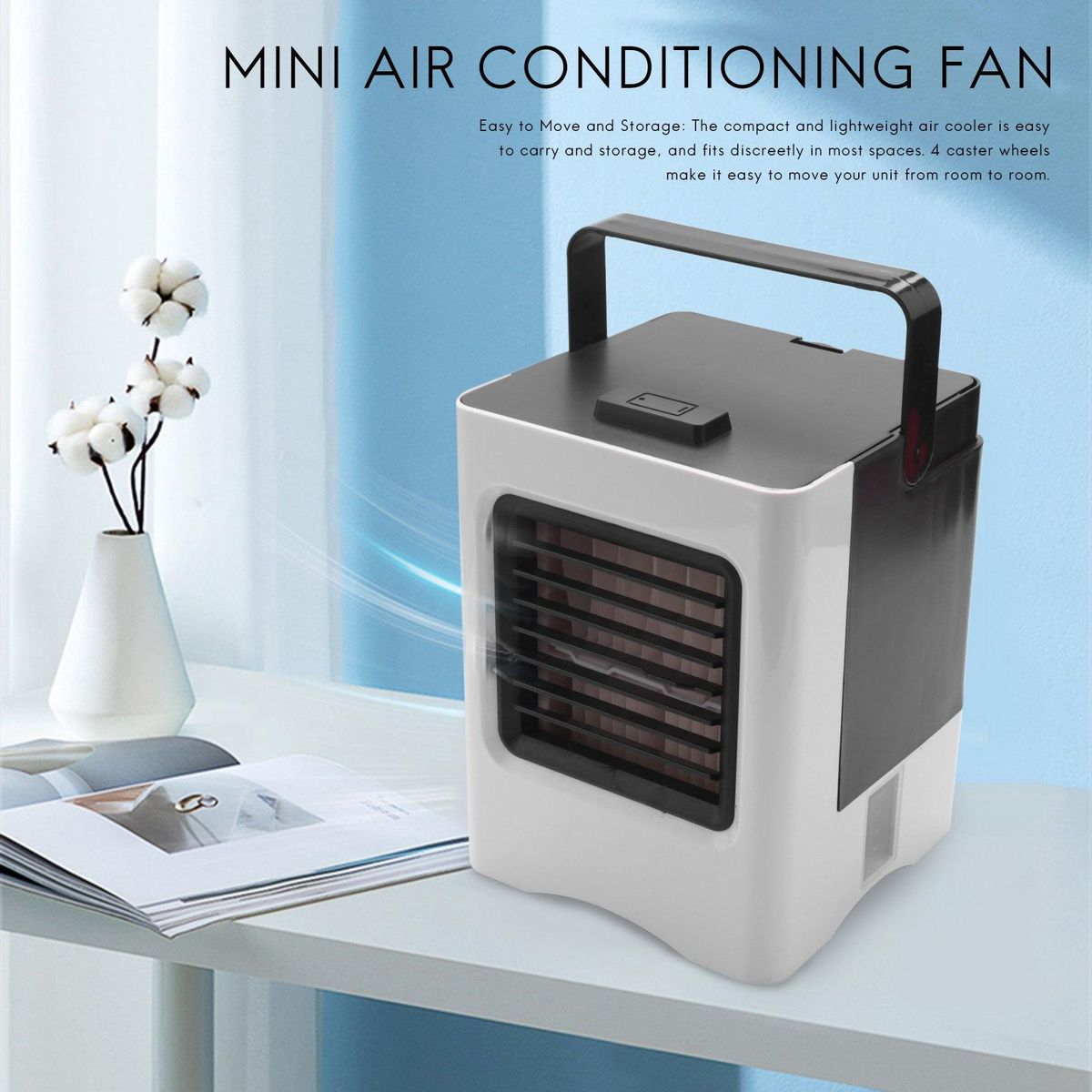 Air Conditioner Fan, 4 In 1 Small Personal Usb Air Cooler Mini Air Purifier Humidifier With Led Lights, Air Cooler Desk Fan Cooling With Portable Handle For Home Room Office