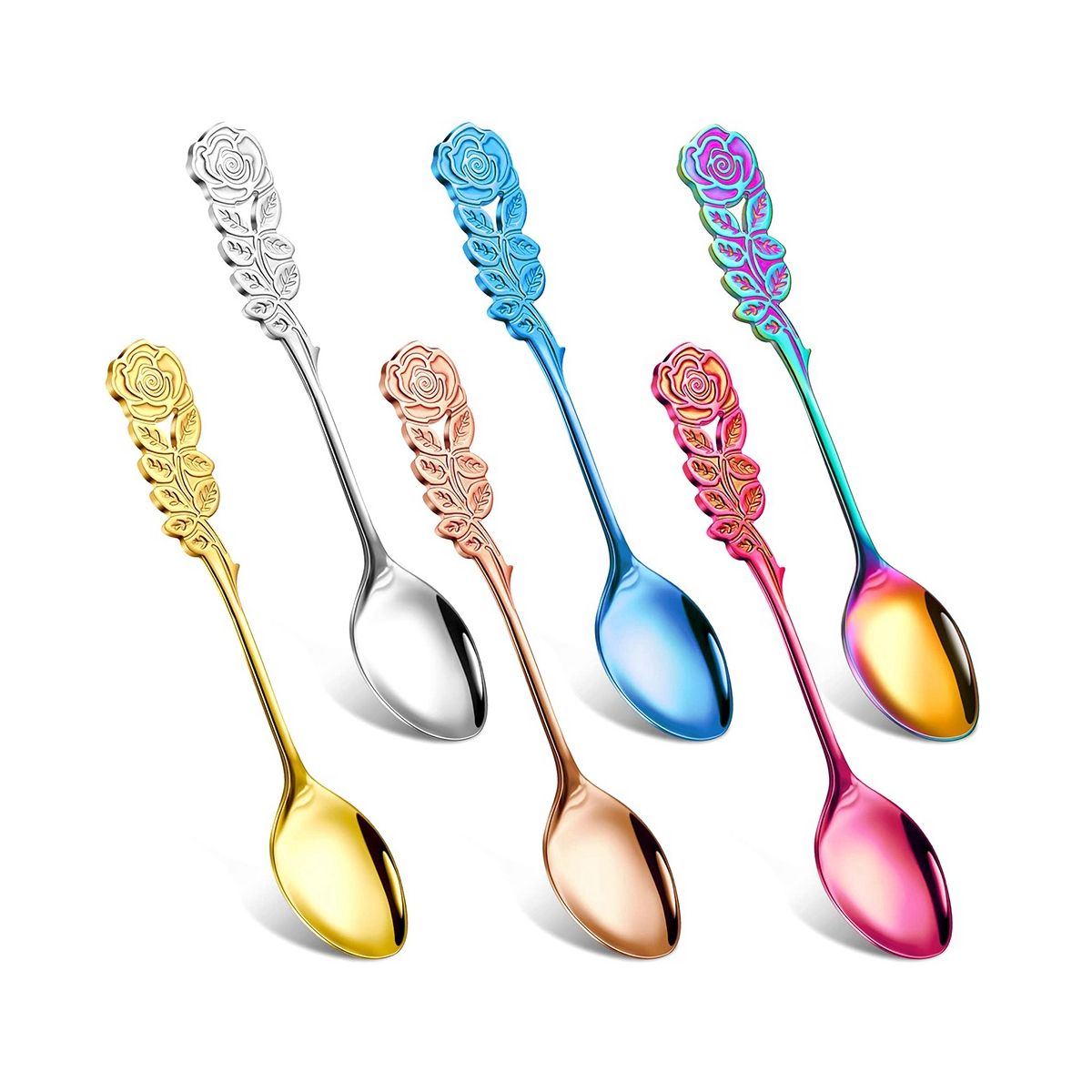 6 Pcs 51 Inch Small Tea Spoons Coffee Spoons Fancy Spoons Dessert Stirring Spoons Teaspoons Stainless Steel Handle