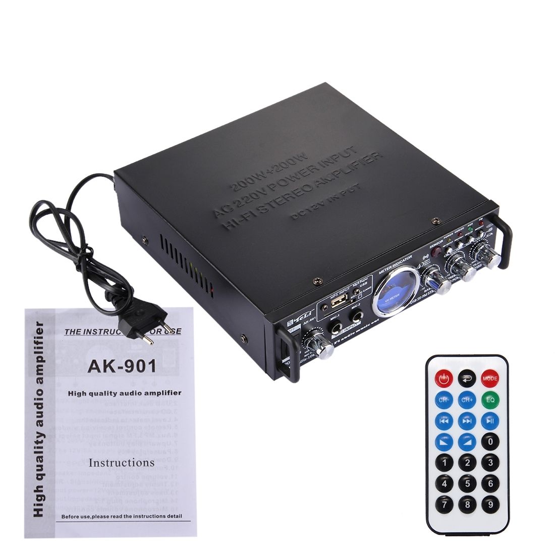 AK-901 Stereo Audio Karaoke Power Amplifier With Remote Control, Support SD Card / USB Flash Disk(Black)