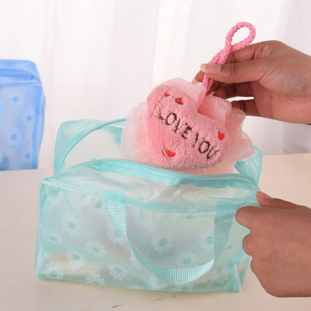 Portable Flower Waterproof Travel Cosmetic Toiletry Storage Pouch Makeup Bag-Blue
