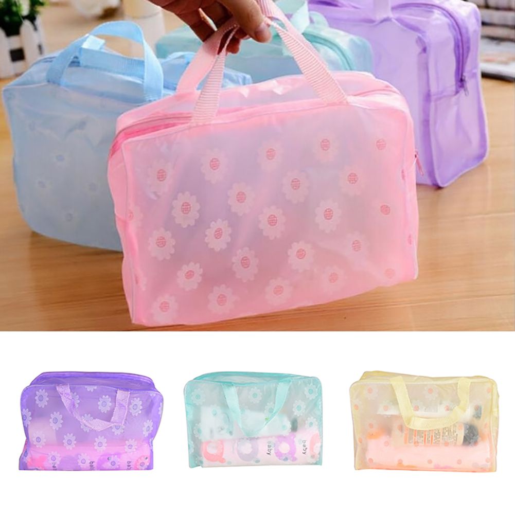 Portable Flower Waterproof Travel Cosmetic Toiletry Storage Pouch Makeup Bag-Blue