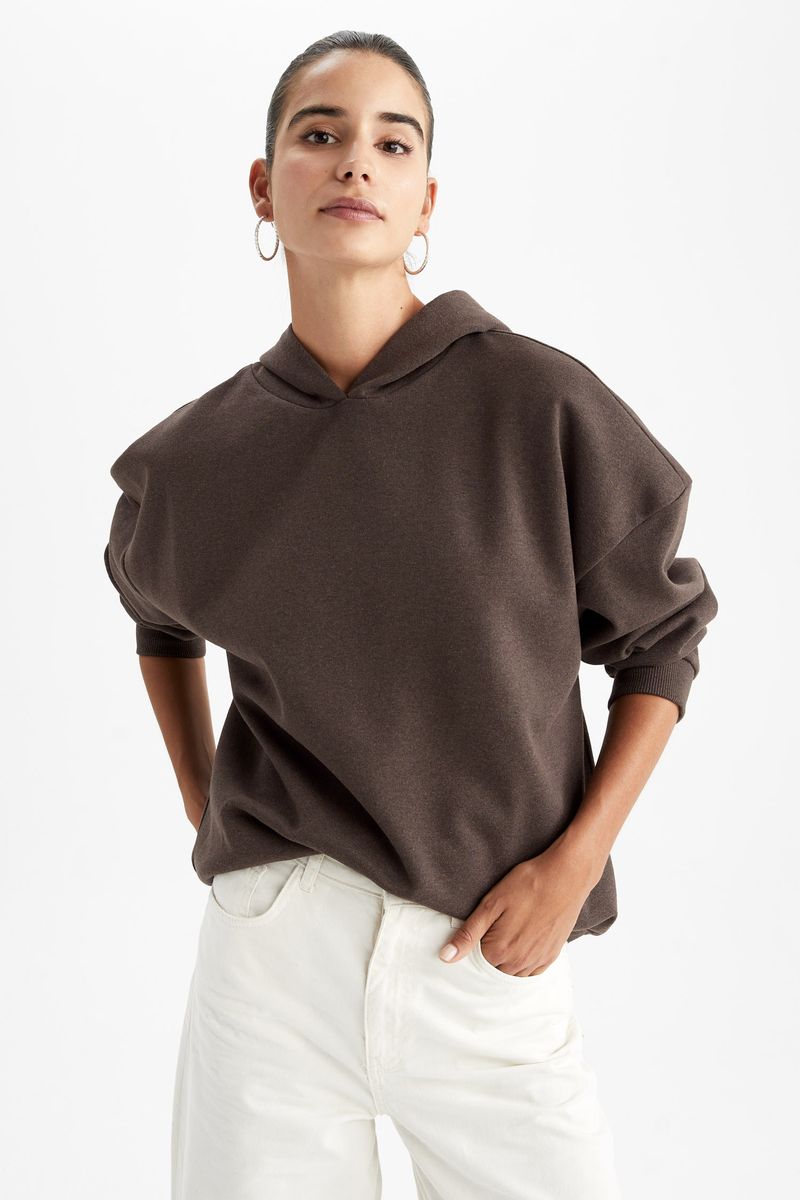 Woman Casual Regular Fit Knitted Sweatshirt - Brown