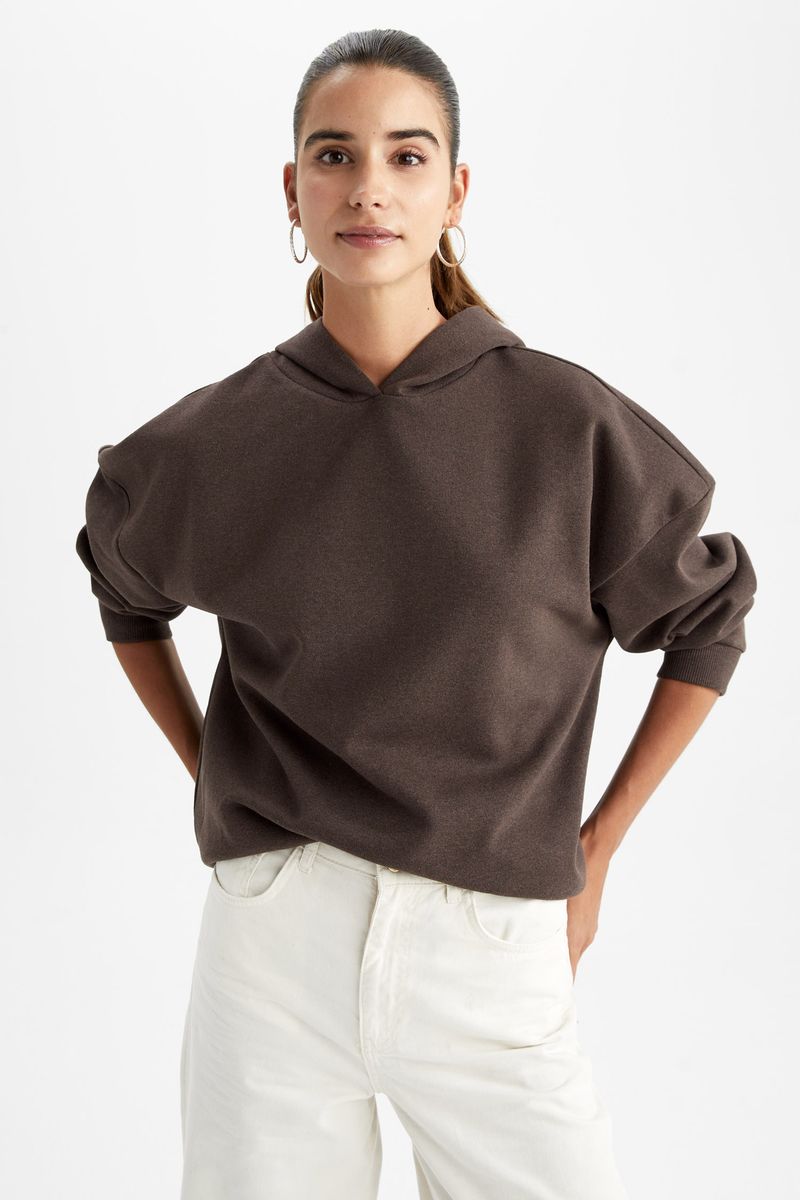 Woman Casual Regular Fit Knitted Sweatshirt - Brown