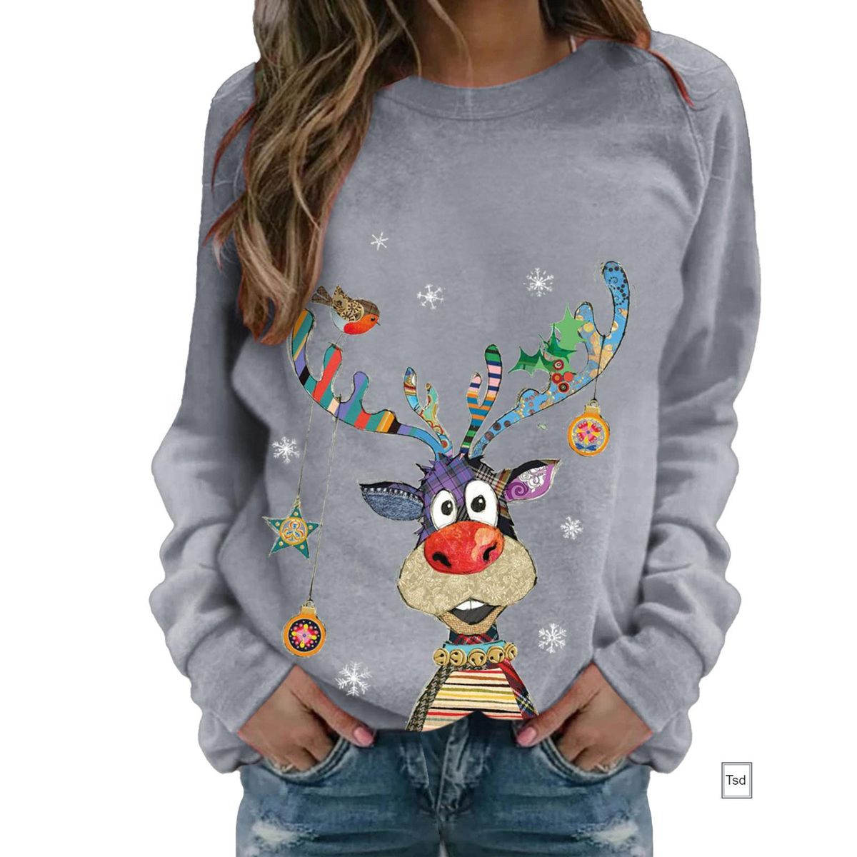 Christmas Printed Sweatshirt Long Sleeve Round Neck