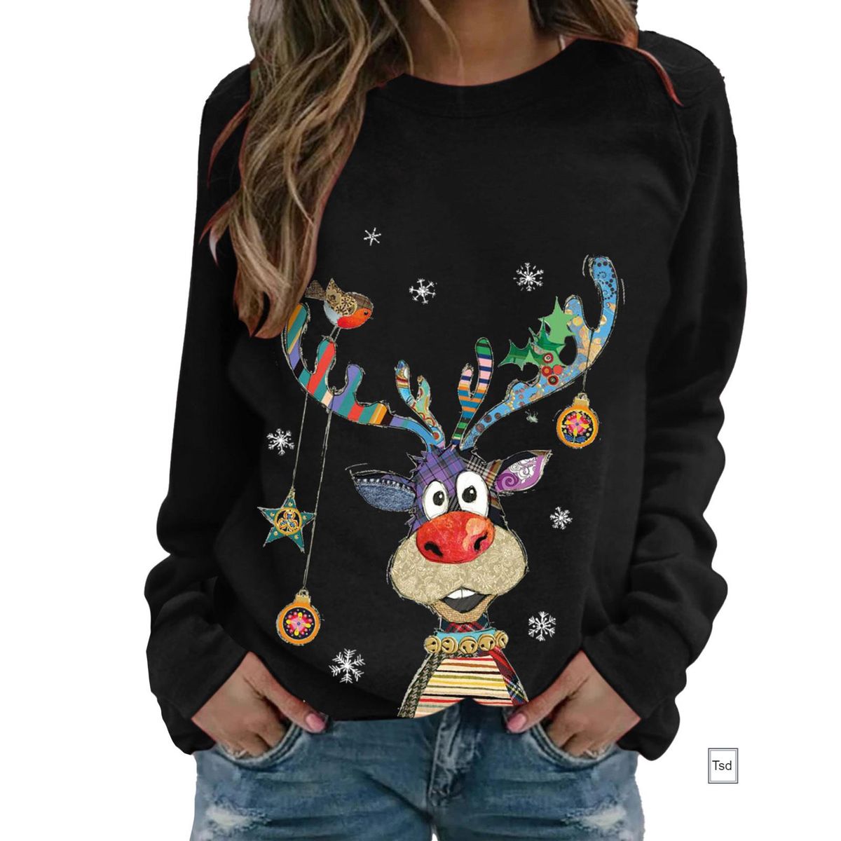Christmas Printed Sweatshirt Long Sleeve Round Neck