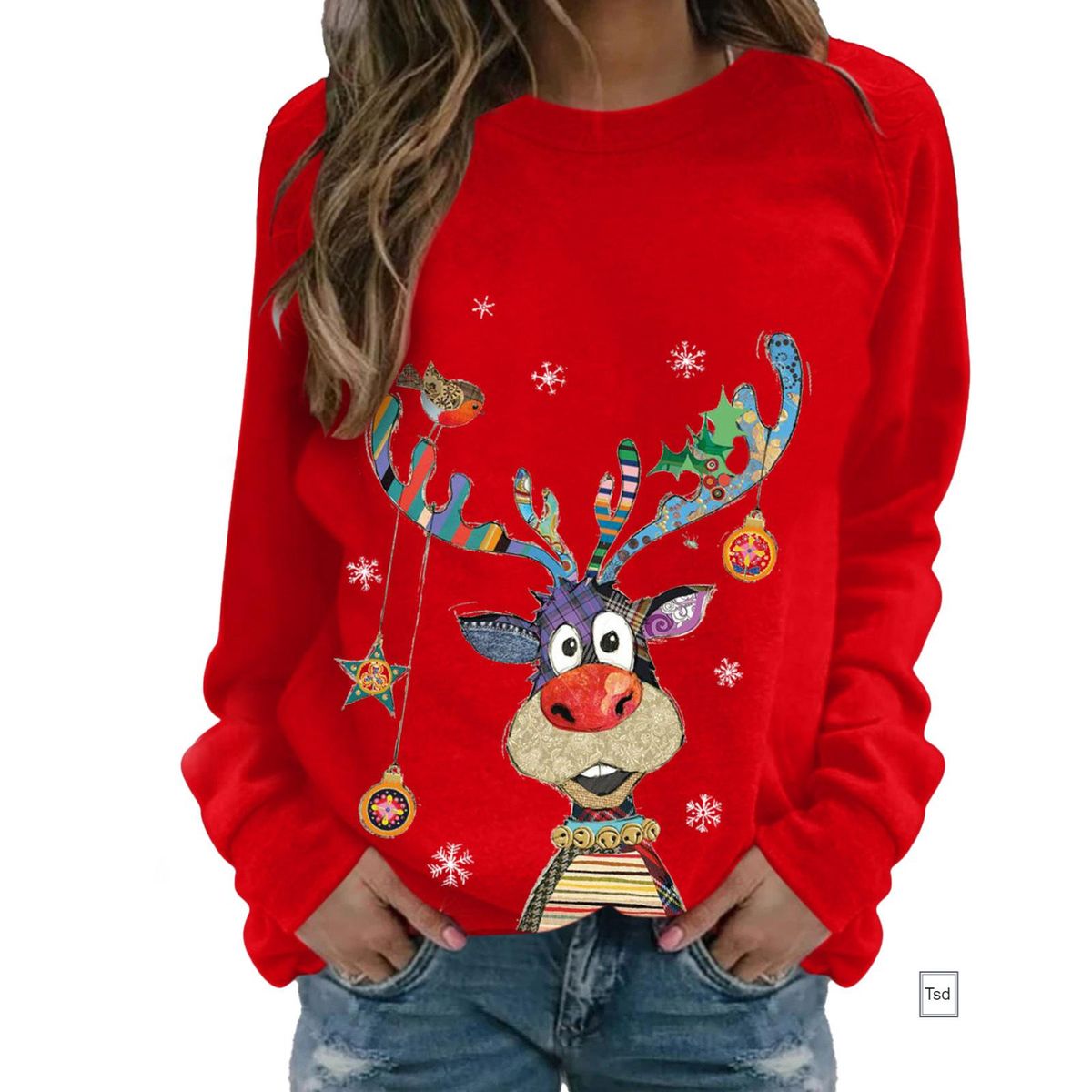 Christmas Printed Sweatshirt Long Sleeve Round Neck
