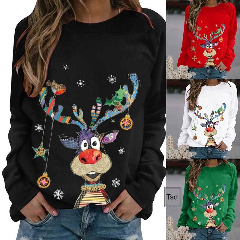 Christmas Printed Sweatshirt Long Sleeve Round Neck